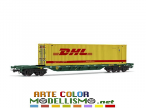 HORNBY RIVAROSSI HR 6575 CARRO PIANALE con CONTAINER DHL SCALA 1/87 HO FS
