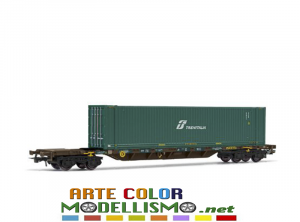HORNBY RIVAROSSI HR 6576 CARRO PIANALE con CONTAINER TRENITALIA SCALA 1/87 HO FS