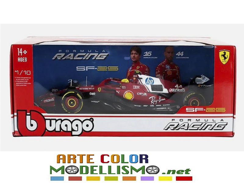 BURAGO 16816-H FERRARI F1 SF25 GP 2025 #44 HAMILTON 1/18 SCALE DIE CAST MODEL
